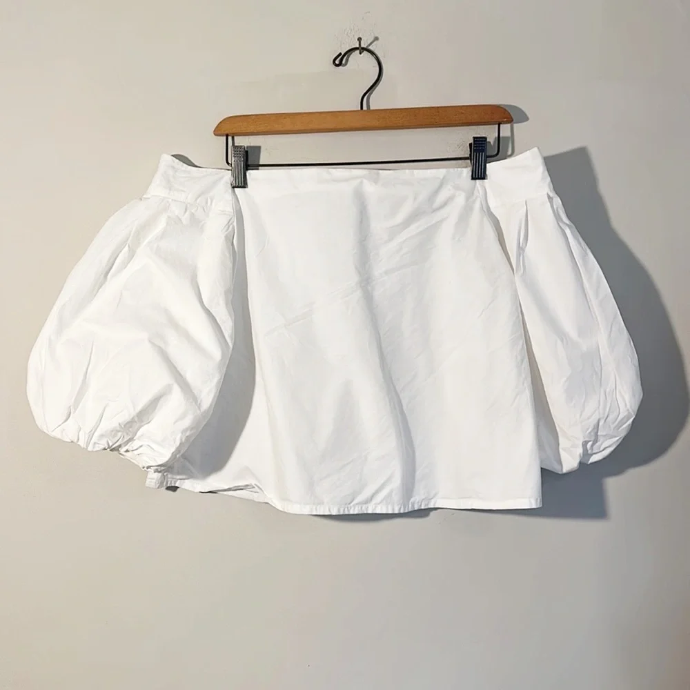 Anthropologie x Mare Mare White Off Shoulder Puff Sleeve Crop top blouse Sz S